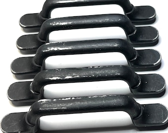 Distressed Black Traditional U Shaped Drawer Pulls Vintage MCM 3 Inch Center