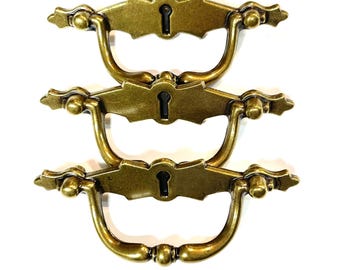 Mid-Century Vintage Drawer Pull with Keyhole Accent and Fixed Bail or Handle 3” at Center and 4-1/2” Total Length Rare Find