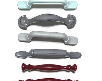 Assorted Hand Painted Distressed Red, Dark and Light Grey, and Light Blue Pulls All Measure 3" at Center