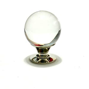 Spherical or Round Glass Clear Knob with Silver Colored Base 1-1/4 inches Single Screw Classy