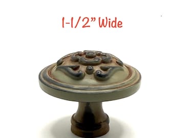 French Inspired Knob Moss Green with Red Accents Romantic Lace 1-1/2” Wide