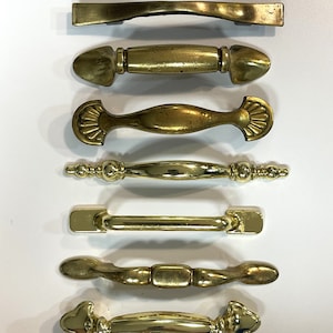 Classic Vintage Assortment of Brass Colored Drawer Pulls or Handles 3 inches Center to Center mounting