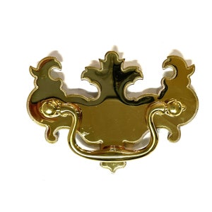 Chippendale Bat Wing Style Shiny Brass Finish Stamped Drawer Pull 2.5&quot; Center 3.5&quot; Total Length