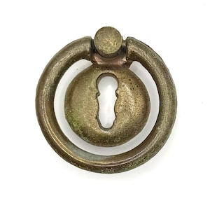 Vintage Brass Ring Pull with Keyhole Vertical Mount 1-1/4" Center Good Patina