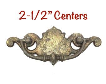 Chippendale Vintage Curved End Brass or Brass Plate Bail Pull, 2-1/2” Center