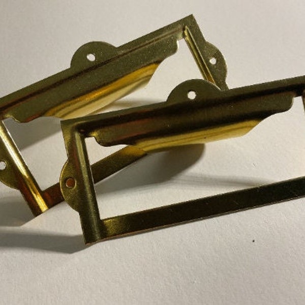 Vintage Brass or Gold Colored Label Holder for Drawers, Cabinets, Files, Bookplate, Frame