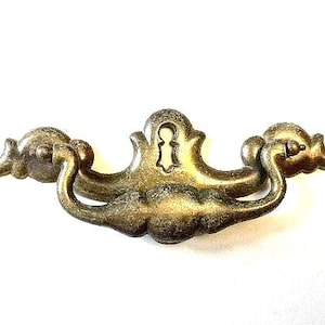 Chippendale Vintage Extra Large Brass Colored Bail Pull with Keyhole 5" Centers