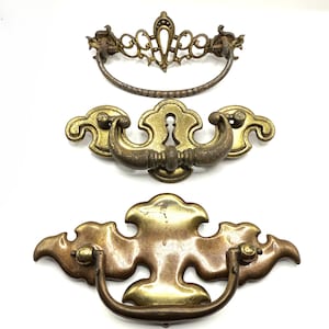 Chippendale Assortment Brass All 3” Centers Victorian Vintage Cutout Ornate Drawer Dresser Pull Solid Cast Antique