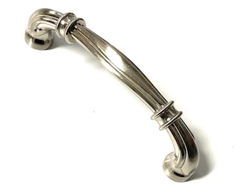 Arched Traditional Style Satin Nickel Drawer Pull 3-3/4" Center to Center and 6-1/4" Banded Cabinet Pull 2 Sizes