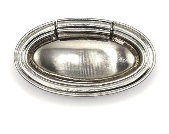 Modern Sleek Brushed Nickel Oval Shaped Ring Pulls 2 1/4 inch Center 3 inch Total Length