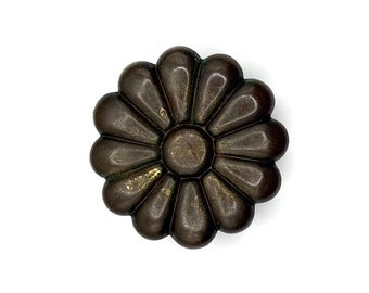 Vintage Antique Brass Flower Knob with Patina 1-1/2" Width