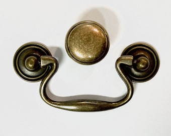 Drawer Pull Swan Neck Drop Bail Antique Brass Colored Pull or Knob 3 Inches at Center