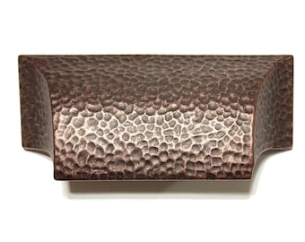 Modern Rustic Farmhouse Stylish Hammered Cup or Bin Pull with Copper-Like Finish 3-3/4” Center to Center 4-1/4” Total Length