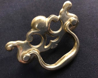 Drawer Pull Chippendale Style Brass Colored Fixed Bail 2.5" at Center and 3.25" Total Width