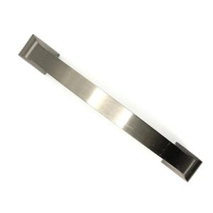 May include: A brushed nickel cabinet pull with a rectangular bar and square end caps. The hardware is designed for easy installation and adds a modern touch to any cabinet or drawer.