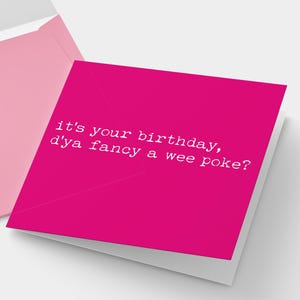 Carte d'anniversaire irlandaise/écossaise, carte de voeux Wee Poke, anniversaire drôle rose, humour irlandais/écossais, carte irlandaise, carte rose, carte mari/femme