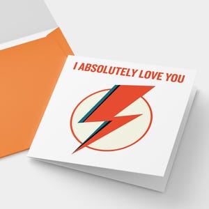 Tarjeta de David Bowie con rayo, Te amo absolutamente, Tarjeta de felicitación de amor, Regalo para amantes de la música, Ziggy Stardust, Tarjeta de San Valentín, Esposo/Esposa