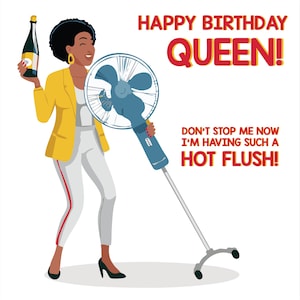 "Lustige Menopause Karte ""Hot Flush Queen"" Freddie Mercury inspiriert quadratische 15 cm Grußkarte Mittelalter Humor Frauen, Peri-menopause, Queen."