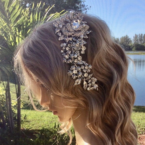 Rhinestone Bridal Crystal Headpiece, Crystal Rhinestone  Wedding Comb, Rhinestone Crystal Headband