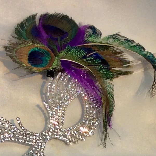 Crystal Rhinestone Masquerade Mask, Mardi Gras Mask, Masquerade Ball Mask, Ventian Feather Mask