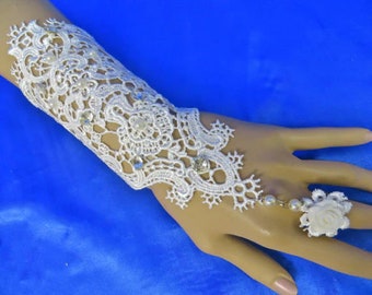 Gants de dentelle formelle de mariée, Gants de dentelle blanche de mariage, Gants formels sans doigts