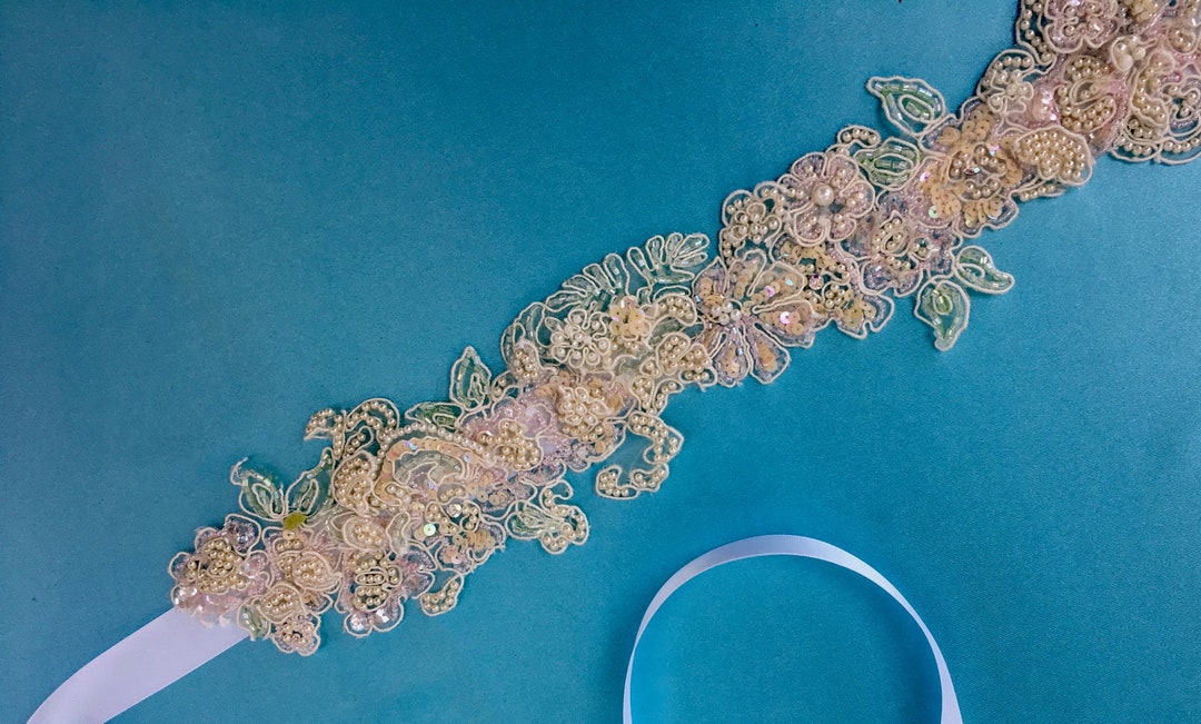 Pearl Floral Sash, Pink Floral Belt, Prom Party Sash Etsy