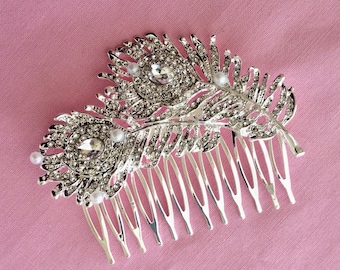 Peacock Feather Crystal Headpiece, Rhinestone Bridal Hair Comb, Rhinestone  Wedding Comb, Rhinestone Crystal Headband