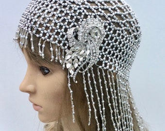 Art Deco Cloche, Beaded Flapper Headpiece, Downton Abbey Cap, Flapper Gold Headpiece