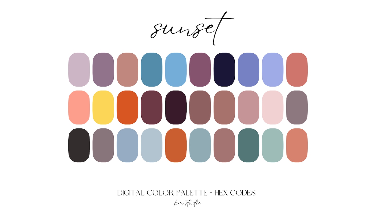 Sunset Digital Color Palette Color Chart Goodnotes Tool iPad Procreate ...