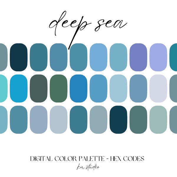 Deep Sea Digital Color Palette Color Chart Goodnotes Tool iPad Procreate Digital Download Blue Color Palette HEX Codes Downloadable Palette