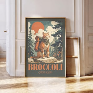 Pôster do Gato da Busca do Brócolis da Quarta Ala | Arte de Aventura Fantástica (Download Digital)