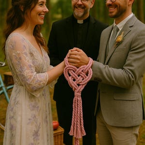 Heart Braided Pink Handfasting Cord with Heart Knot – Boho Wedding Ceremony Rope – Custom Macrame Unity Cord – Celtic Ritual Accessory