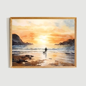 Sunset Beach Walk with Dog - wall art print