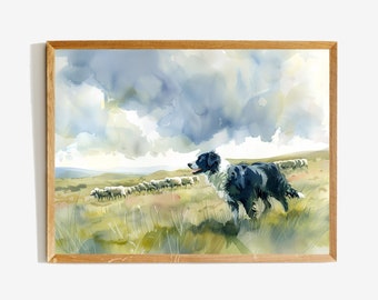 Border Collie with Sheep painting - wall art print