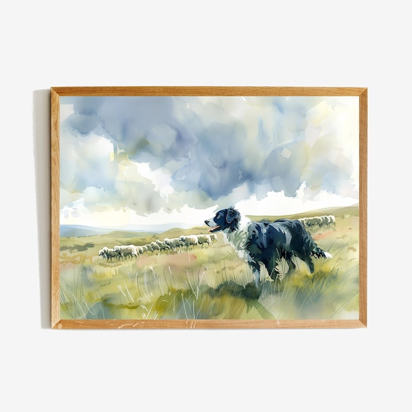 Border Collie with Sheep painting - wall art print