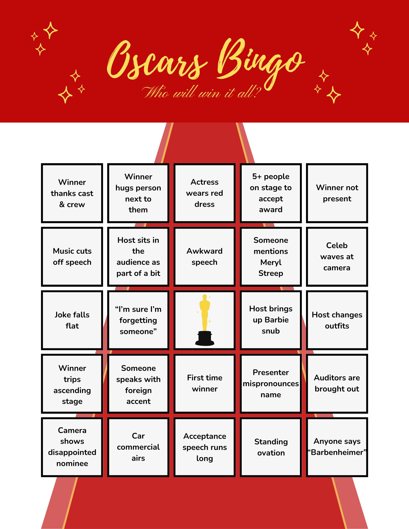 2024 Oscar / Academy Award Bingo Card + Ballot W/ Points - Etsy