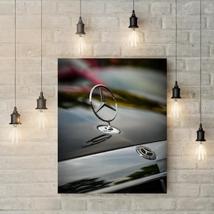 Canvas Print, Mercedes Benz Hood Ornament Wall Art, Car Enthusiast Gift, Vintage Car Decor, Automobile Art, Retro Car Canvas, Garage Decor