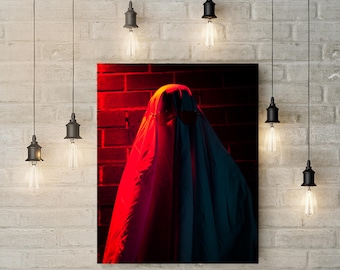 Canvasprint, kunst aan de muur Ghost on the Town, decor griezelig Halloween, mat gespannen doek, decor spookachtig huis, spookhuis schilderij, eng