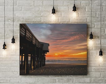 Canvasafdruk, OBX strand zonsopgang, buitenste banken, kunst aan de muur decoratie, decoratie kust, huisdecoratie kust, cadeau strandhuis, poster oceaan sfeer