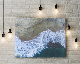 Canvasprint, kunst aan de muur Outer Banks Ocean View, decor Beach Vibes, Bird's Eye View of OBX, drone-opname, gespannen mat canvas