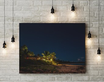 Impression sur toile, art mural magique des Bahamas sur la plage, nuit, décoration coucher de soleil sur l'océan, toile île tropicale, photo de paysage côtier, toile bord de mer
