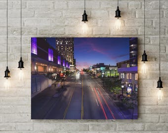 Impression sur toile, oeuvre d'art murale paysage urbain au coucher du soleil, décoration d'intérieur sur les toits de la ville, décoration de bureau, oeuvre d'art pour appartement moderne, cadeau pour amoureux de la ville