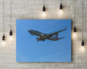Canvasprint, American Airlines Takeoff muurkunst, luchtvaart decor, vliegtuig poster, piloot cadeau, reiskunst, cadeau luchtvaartliefhebber