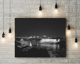 Impression sur toile, oeuvre d'art murale Chutes du Niagara la nuit, décoration d'intérieur, scène de la nature, peinture de paysage, cadeau pour voyageur
