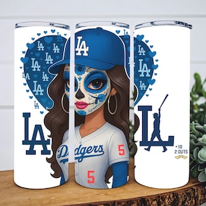 Vaso de béisbol La Catrina con corazones de los Dodgers, vaso de acero inoxidable de 20 oz con triple aislamiento, ideal para bebidas frías y calientes, LA Walkoff Grand Slam