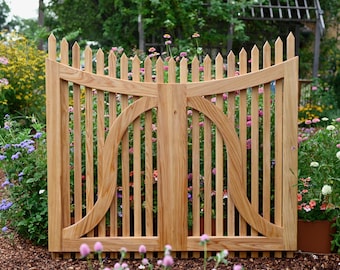 Premium 5-feet Tall Handcrafted Cypress Wood Garden Gate with Pickets, Double Outdoor Gate