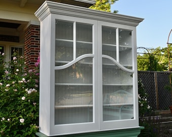 Handcrafted Glass Kitchen Cabinet: Solid Wood Curved Doors, Farmhouse Style CUSTOMER ARRANGES SHIPPING