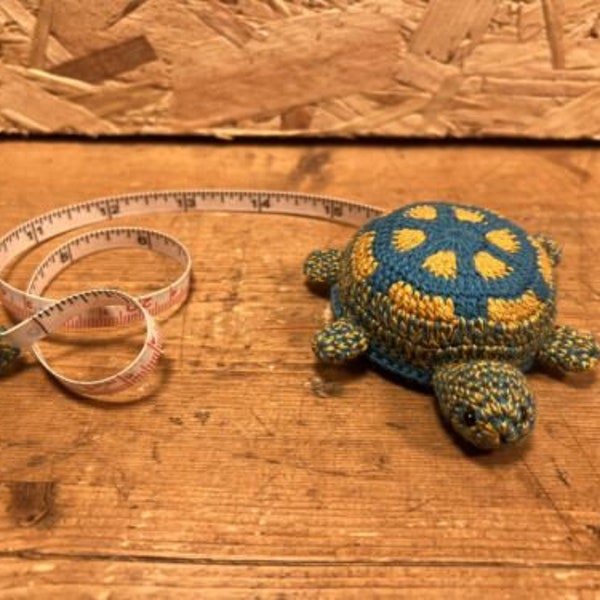 Turtle Tape Measure Crocheted Spring Crochet knitting sewing Yellow Blue