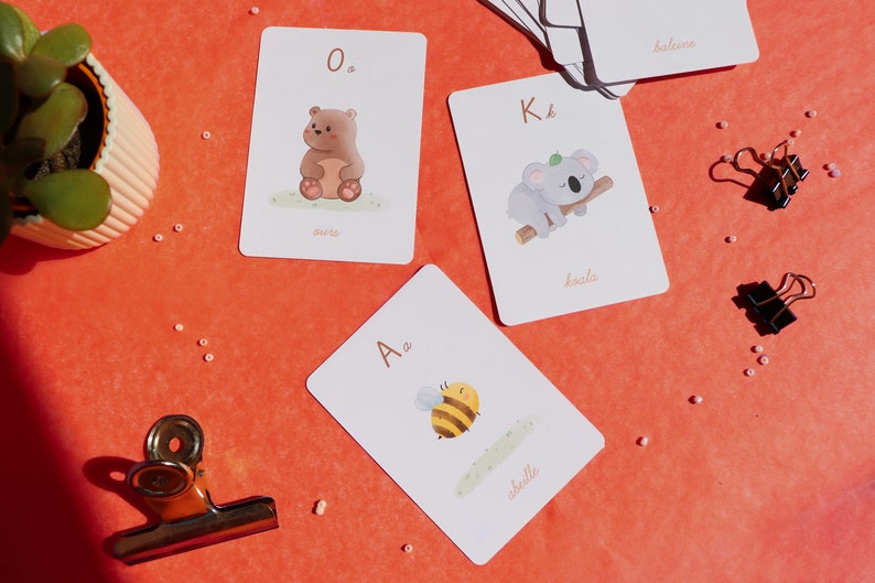 Cartes apprentissage de l'alphabet, abécédaire sur le thème des animaux illustrés image 5