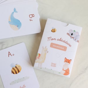 Cartes apprentissage de l'alphabet, abécédaire sur le thème des animaux illustrés image 2